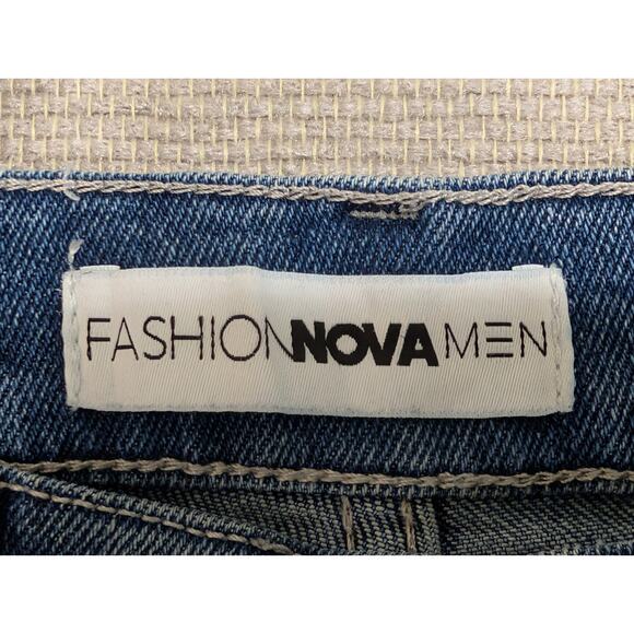 Fashion Nova Men Blue Jeans Size 32 x 32 Distressed -1025F158 - Picture 2 of 9